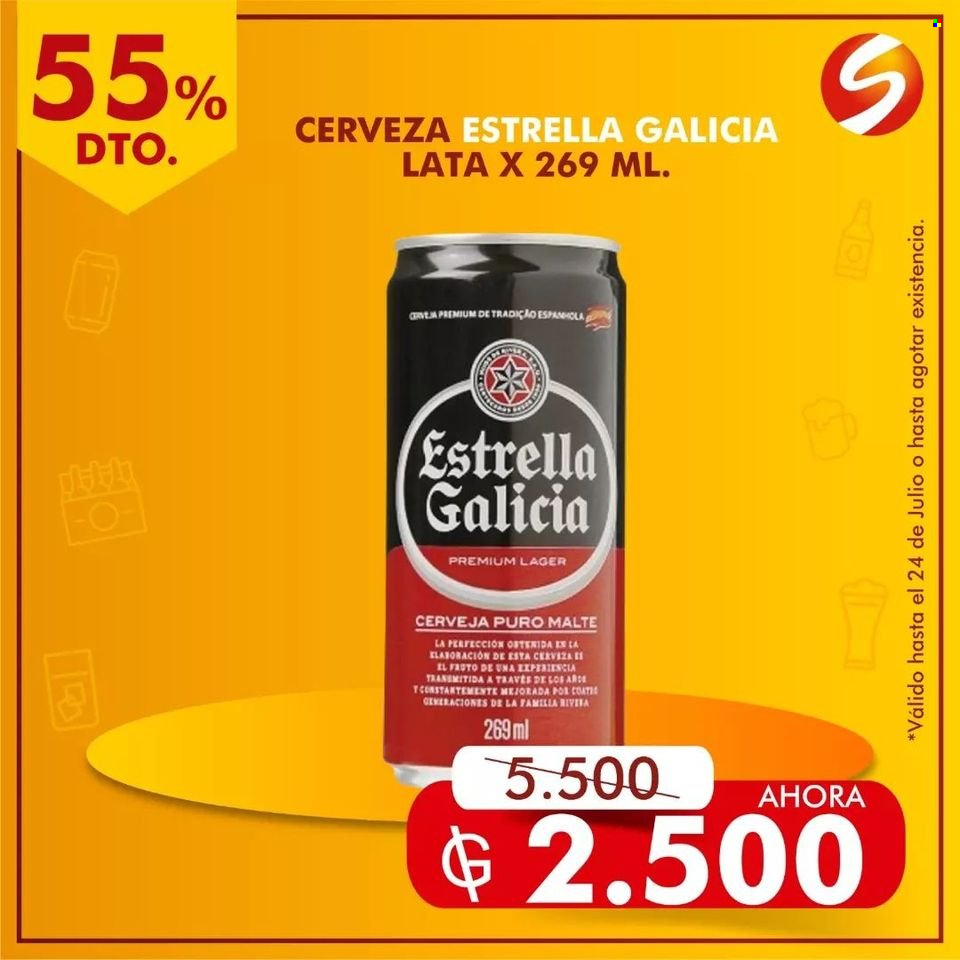 thumbnail - Folleto actual Salemma Supermercado - 22.7.2023 - 24.7.2023 - Ventas - Estrella Galicia, bebida alcohólica, cerveza. Página 1.