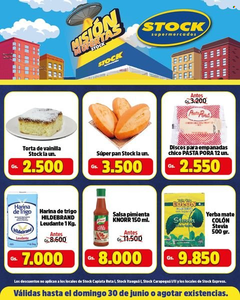 thumbnail - Folleto actual Supermercados Stock - 24.6.2024 - 30.6.2024 - Ventas - empanada, pan, torta, Knorr, harina de trigo, pasta, salsa, yerba maté. Página 10.